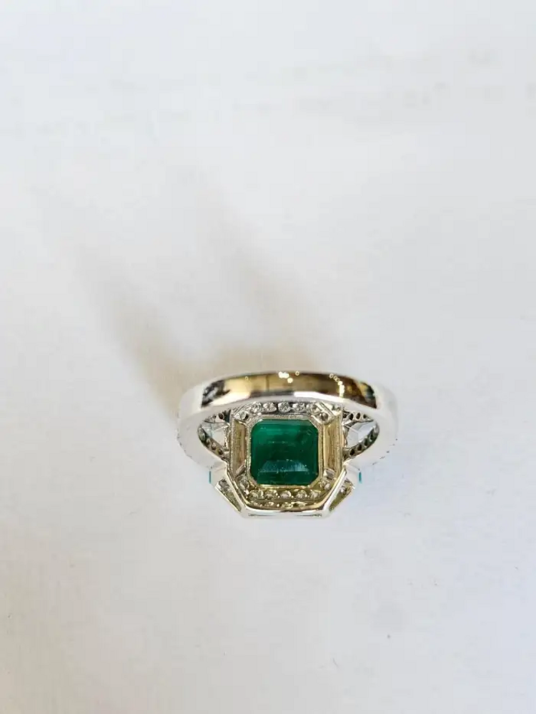 18k White Gold, Zambian Emerald, Natural Turquoise & Diamonds Engagement Ring