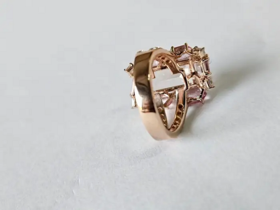 18k Gold, Morganite, Padparadscha Sapphires & Diamonds Engagement Ring