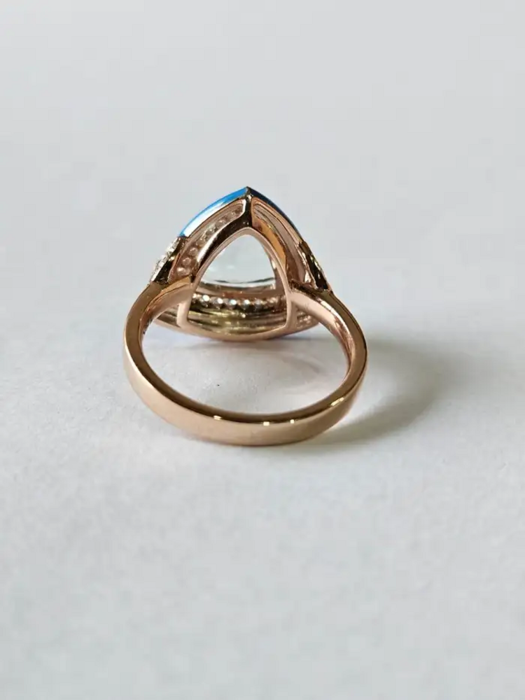 Trillion Shape Aquamarine Ring - Blue Enamel & Diamond Minimalist Ring - 18k Gold Diamond Women Ring