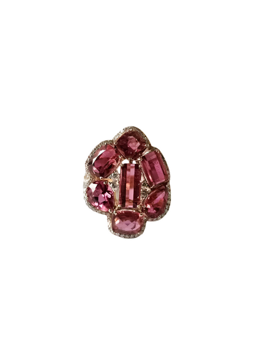 Natural Tourmaline Gemstone Ring - 18k Rose Gold Diamond Women Ring