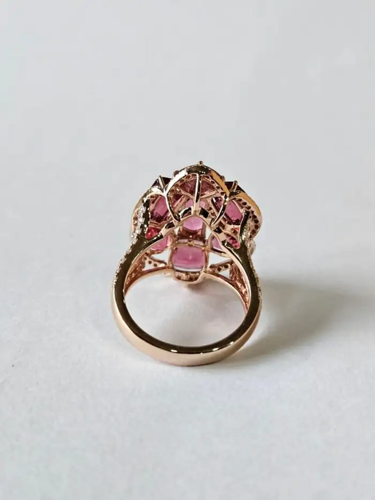 Natural Tourmaline Gemstone Ring - 18k Rose Gold Diamond Women Ring