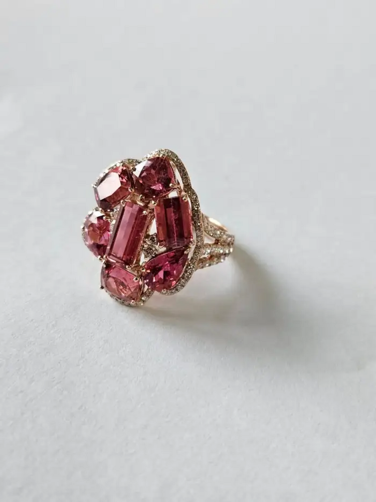 Natural Tourmaline Gemstone Ring - 18k Rose Gold Diamond Women Ring