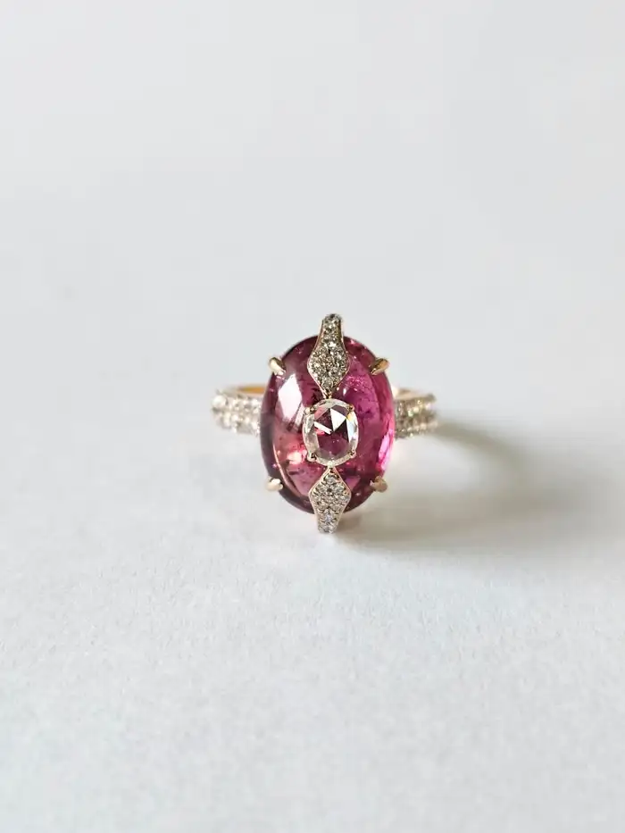 Natural Tourmaline Gemstone 18k White Gold Ring - Gold Diamond Women Wedding Ring