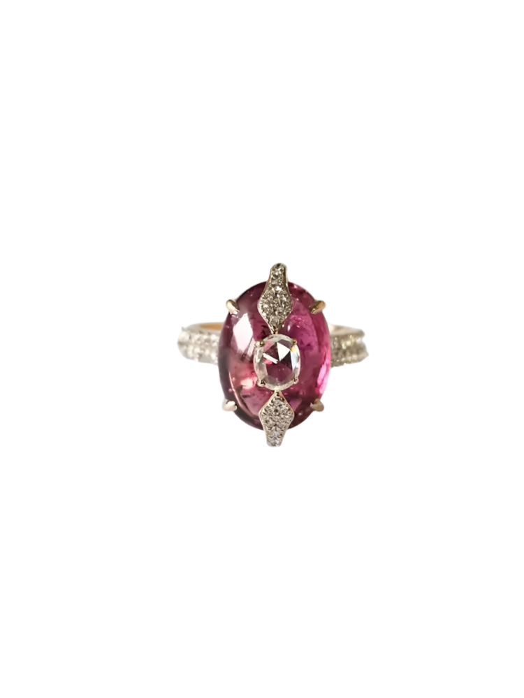 Natural Tourmaline Gemstone 18k White Gold Ring - Gold Diamond Women Wedding Ring