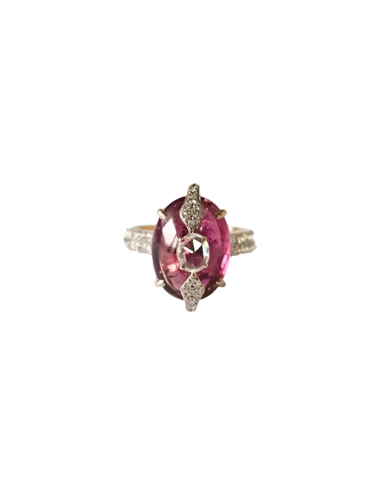 Natural Tourmaline Gemstone 18k White Gold Ring - Gold Diamond Women Wedding Ring