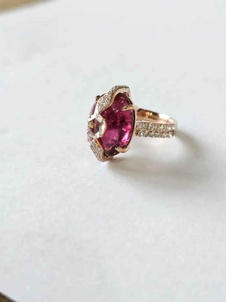Natural Tourmaline Gemstone 18k White Gold Ring - Gold Diamond Women Wedding Ring