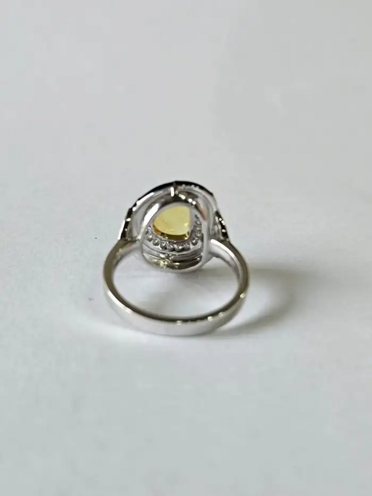 Ceylon Yellow Sapphire & Black Enamel Tiny Ring - 18k White Gold, Diamond Handmade Ring
