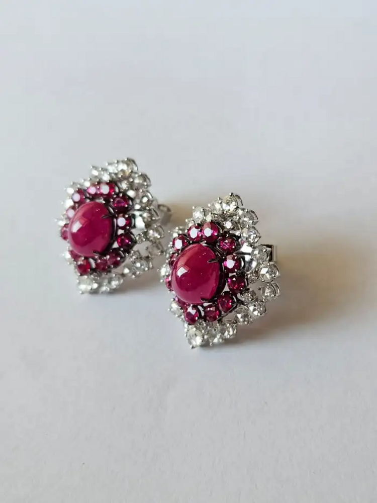 Natural Mozambique Ruby Stud Earrings - 18k White Gold Diamond Minimalist Earrings