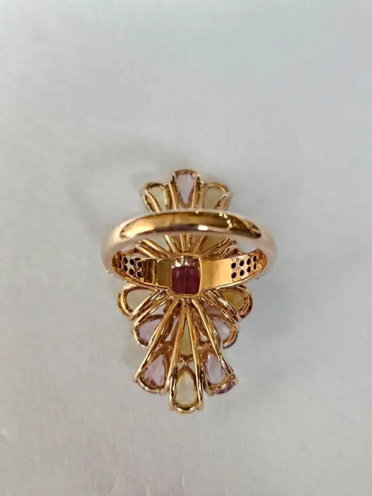 1.04 Ct. Tourmaline Gemstone Gold Ring - Natural Multi Sapphire & Diamond Cocktail Ring - 18k Rose Gold Diamond Ring
