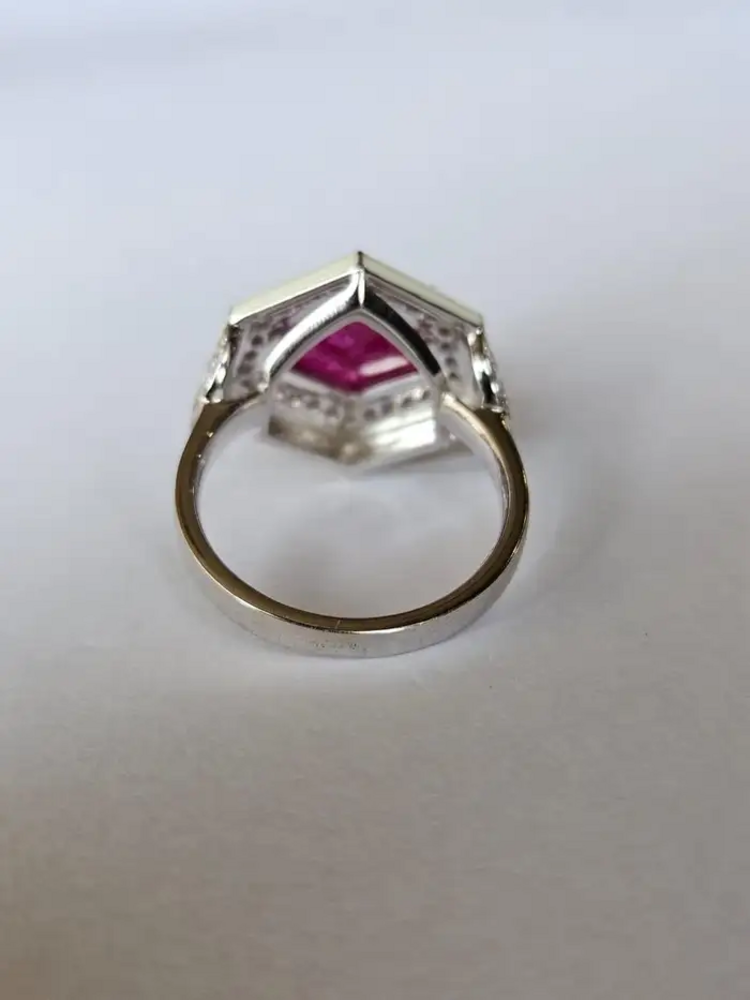 Mozambique Ruby & Diamond Ring - 18k White Gold Handmade Ring With White Enamel