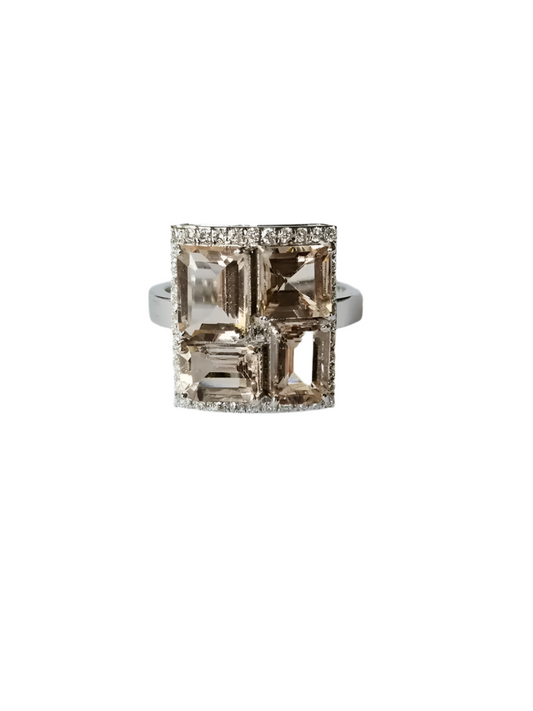 Natural Morganite Gemstone Cocktail Ring - 18k White Gold Handmade Ring With Rose Cut Diamond