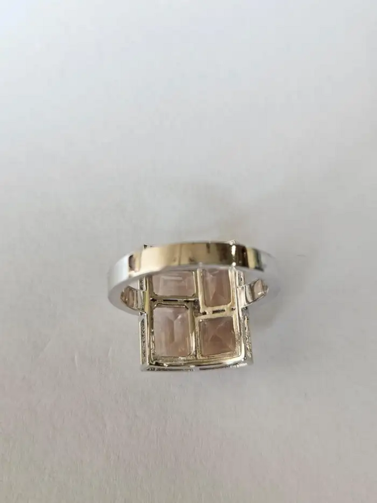 Natural Morganite Gemstone Cocktail Ring - 18k White Gold Handmade Ring With Rose Cut Diamond