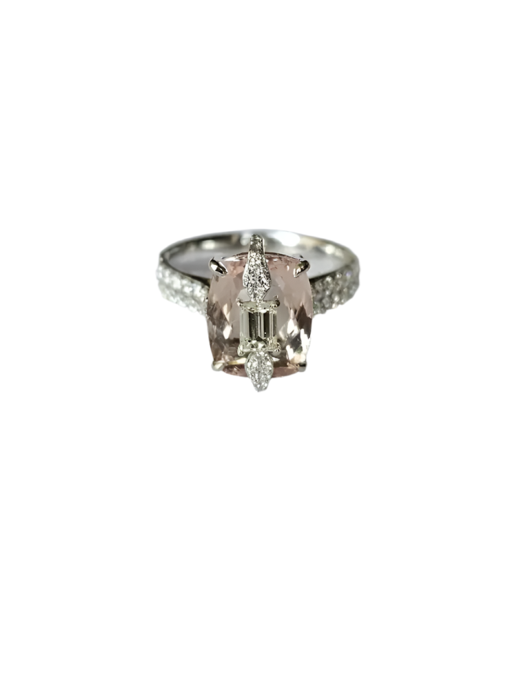 3.66 Ct. Morganite Gemstone Wedding Ring - 18k White Gold Diamond Engagement Ring