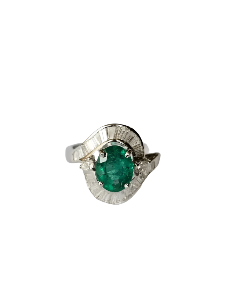 2.14 Ct. Zambian Emerald Engagement Ring - 18k White Gold Handmade Diamond Ring