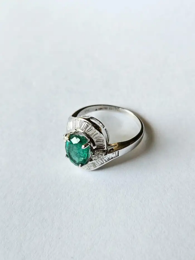2.14 Ct. Zambian Emerald Engagement Ring - 18k White Gold Handmade Diamond Ring