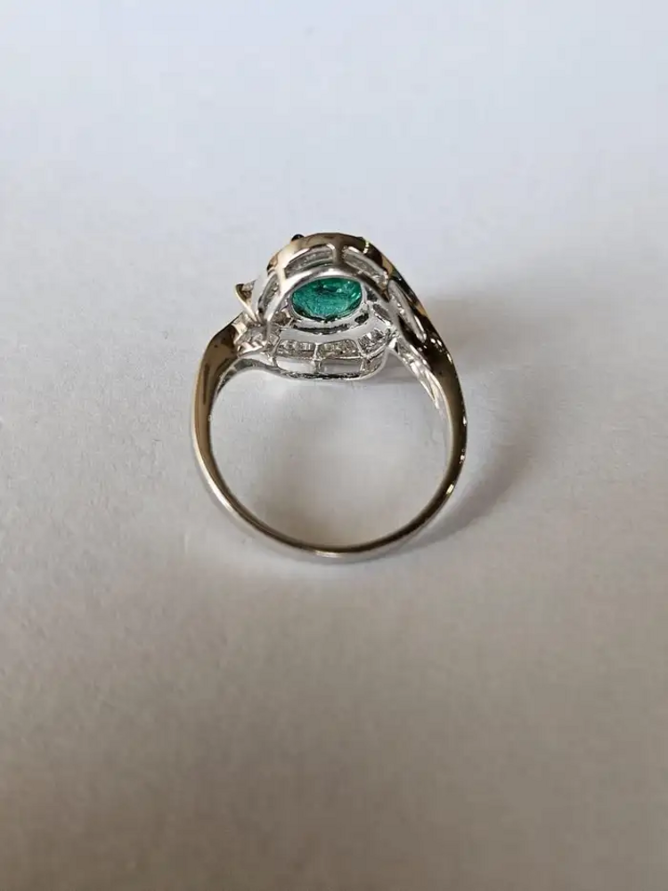 2.14 Ct. Zambian Emerald Engagement Ring - 18k White Gold Handmade Diamond Ring