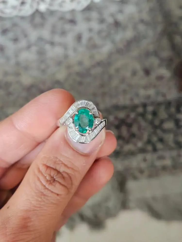 2.14 Ct. Zambian Emerald Engagement Ring - 18k White Gold Handmade Diamond Ring