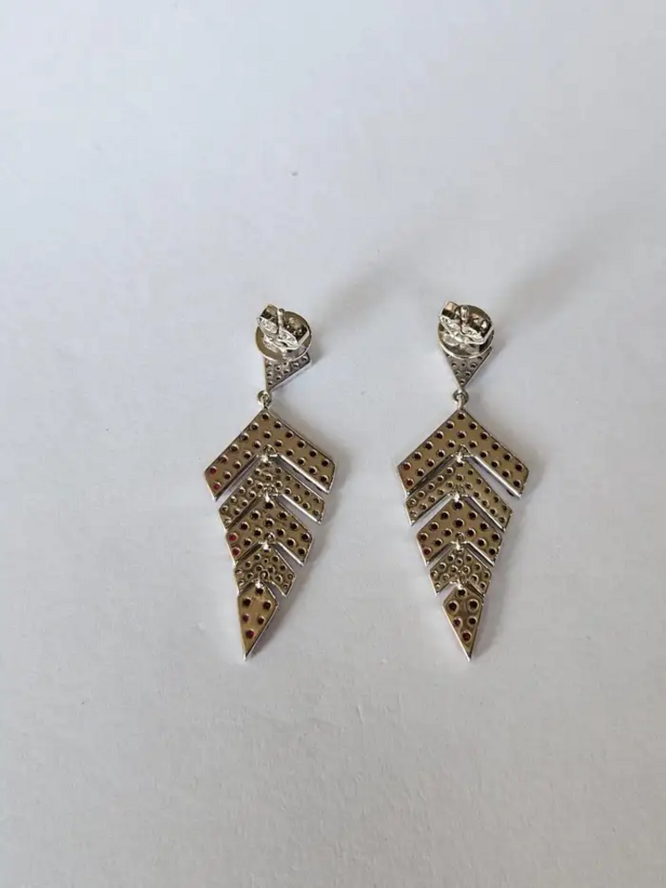 2.18 Ct. Mozambique Ruby & Diamond Earrings - 18k White Gold Handmade Chandelier Earrings