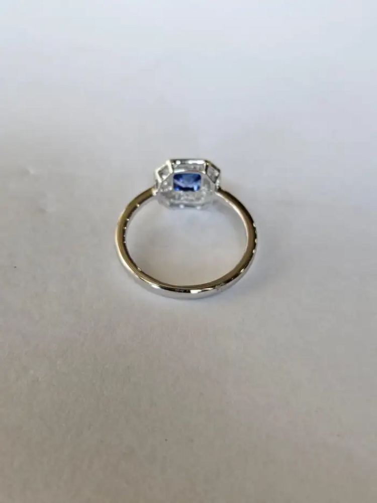 Natural Blue Sapphire & Black Enamel Ring - 18k White Gold Diamond Engagement Ring