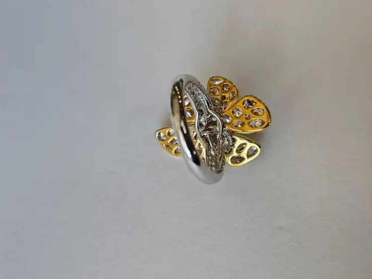 18k Yellow Gold Handmade Diamond Ring - Natural Jade Gemstone Engagement Ring