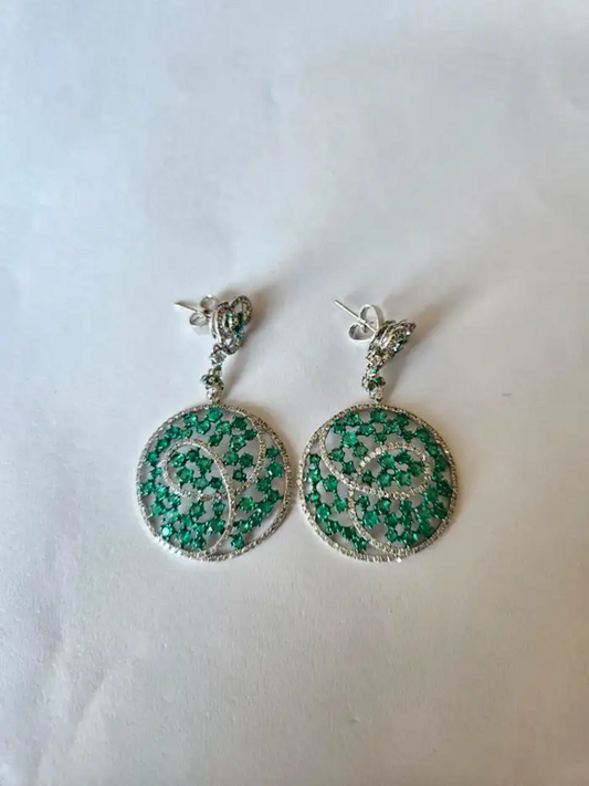 Natural Colombian Emerald Dangle Earrings - 18k White Gold Diamond Chandelier Earrings