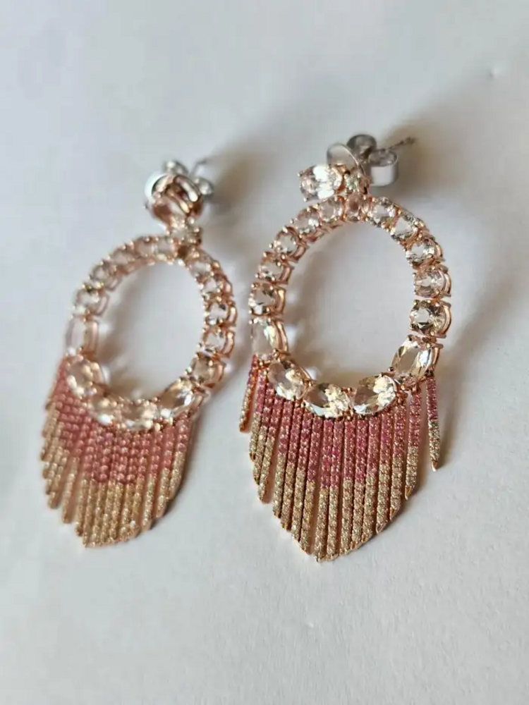 Natural Pink Sapphire & Morganite Gemstone Chandelier Earrings - 18k Rose Gold Diamond Earrings
