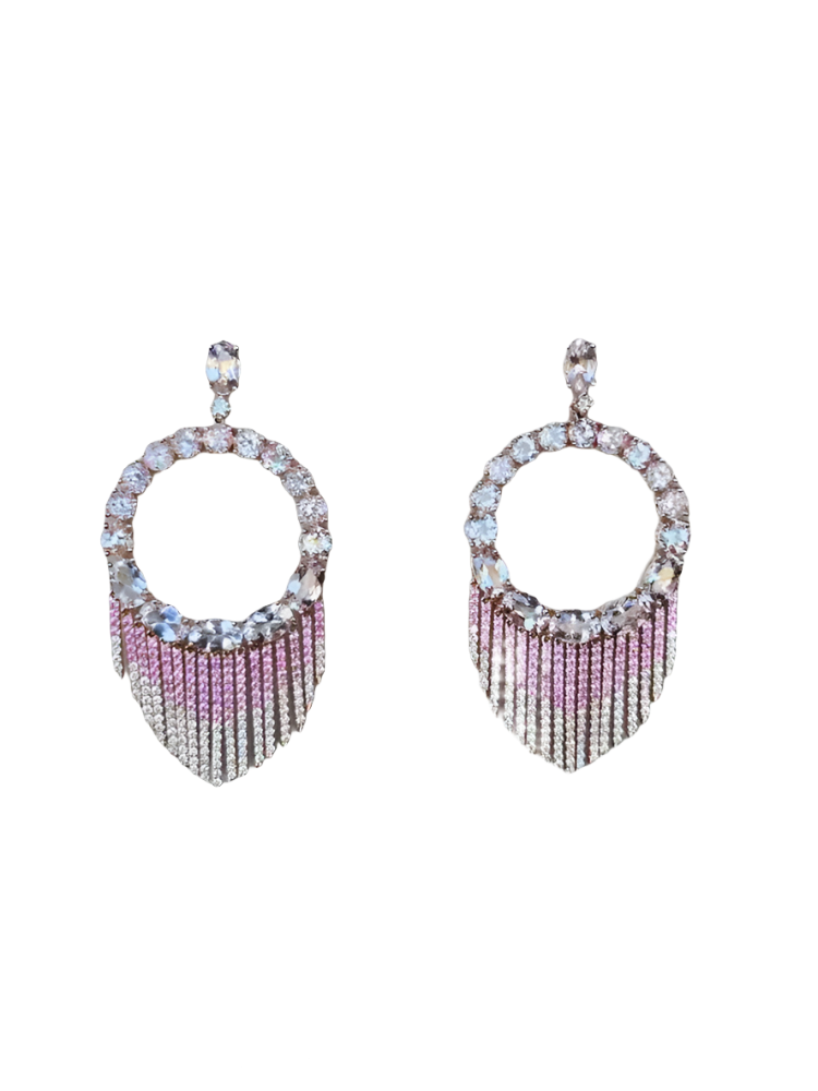 Natural Pink Sapphire & Morganite Gemstone Chandelier Earrings - 18k Rose Gold Diamond Earrings