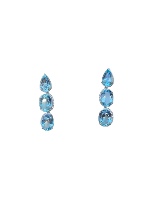 21.40 Ct. Aquamarine Dangle Earrings - 18k White Gold Diamond Earrings