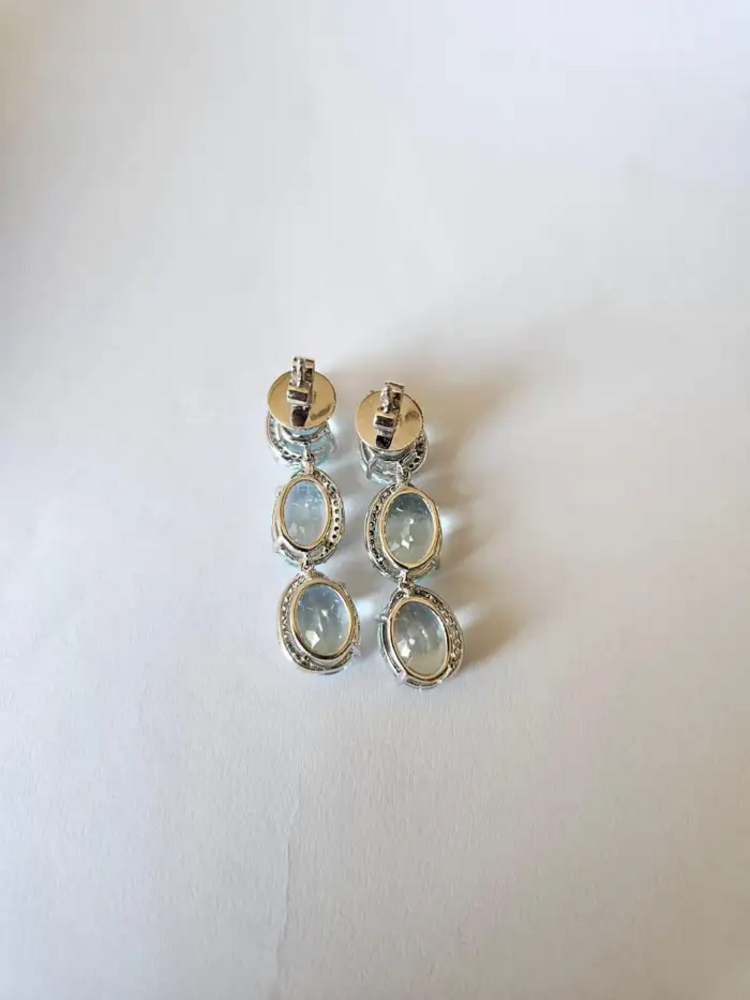Natural Aquamarine Gemstone Dangle Earrings - 18k White Gold Diamond Drop Dangle Earrings