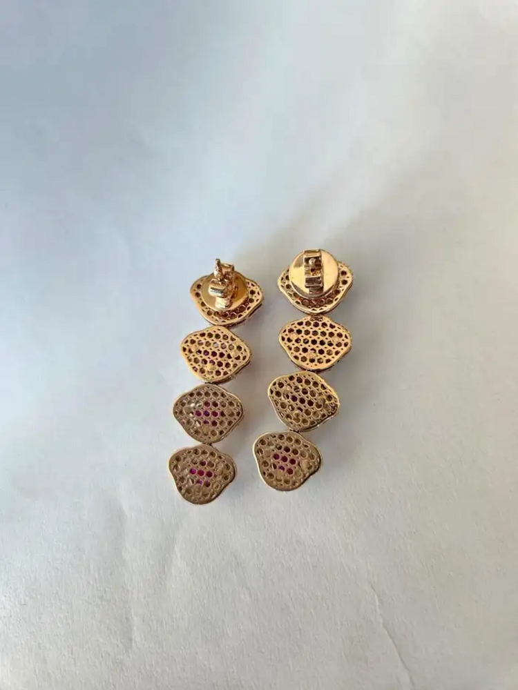 Natural Mozambique Ruby & Pearl Dangle Earrings - 18k Gold Diamond Bridesmaid Earrings