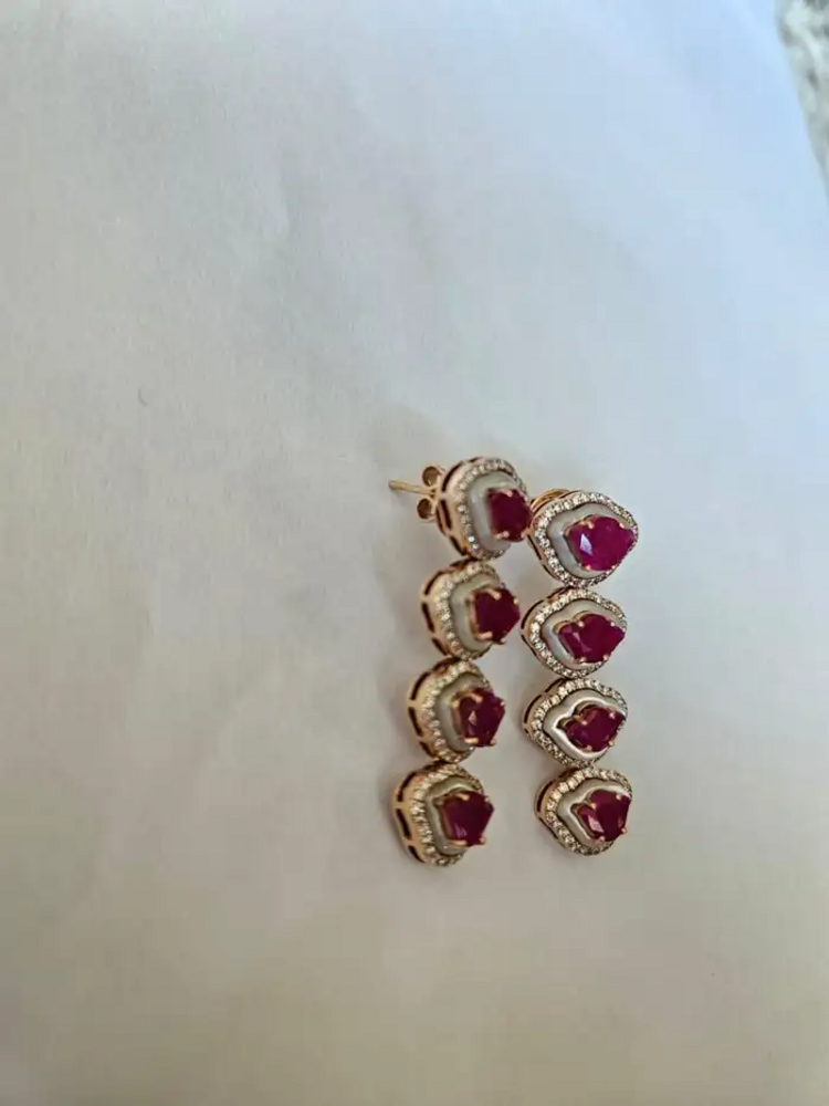 Natural Mozambique Ruby & Pearl Dangle Earrings - 18k Gold Diamond Bridesmaid Earrings