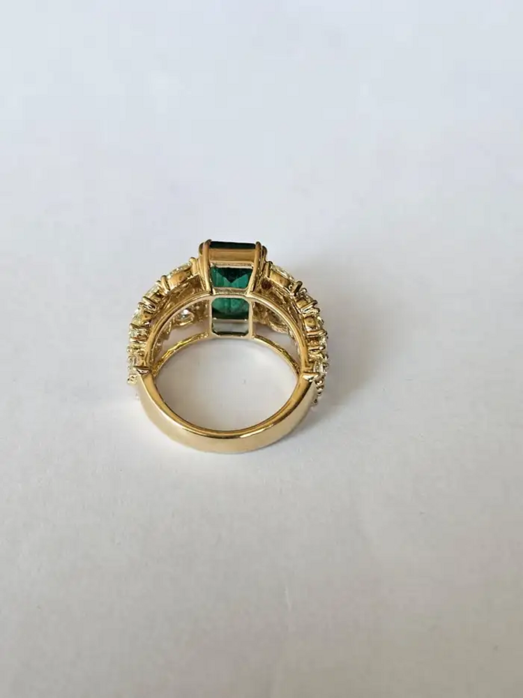 Natural Zambian Emerald Statement Ring - 18k Yellow Gold & Yellow Diamonds Wedding Ring