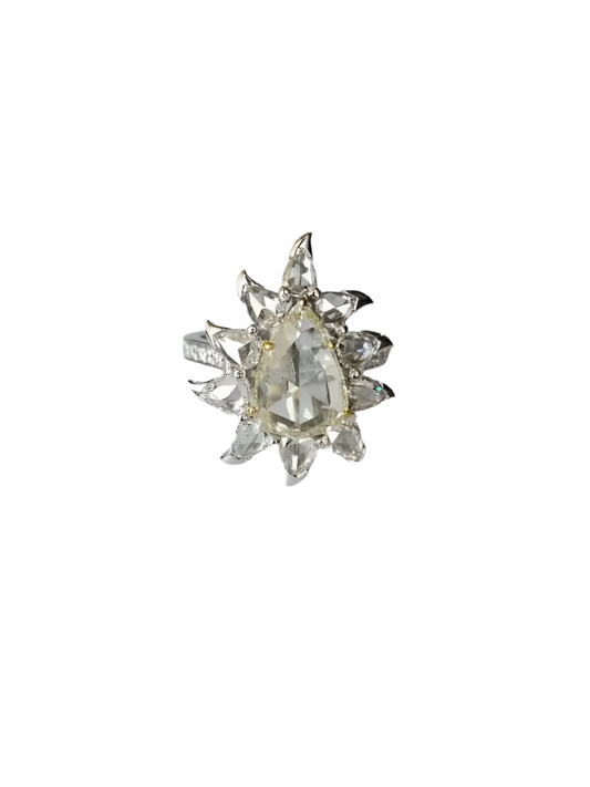 3.86 Ct. Rose Cut Diamonds Engagement Ring - 18k White Gold Handmade Wedding Ring