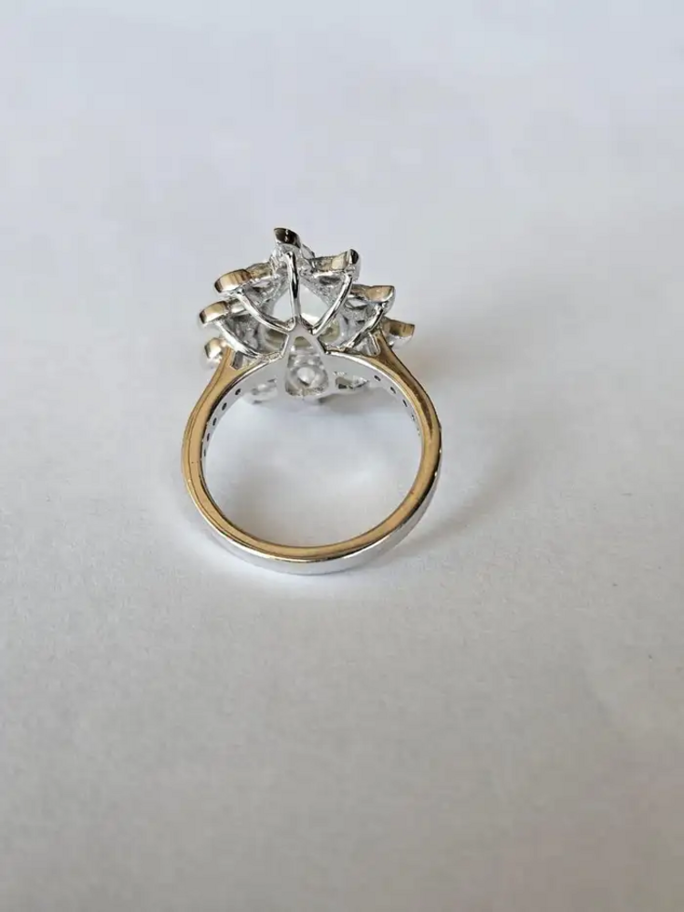 3.86 Ct. Rose Cut Diamonds Engagement Ring - 18k White Gold Handmade Wedding Ring