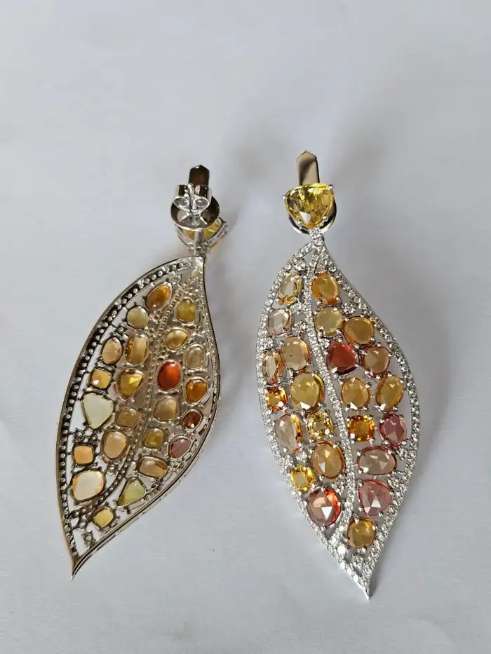 18k White Gold Diamond Dangle Earrings - Natural Yellow Sapphire Gemstone Women Earrings