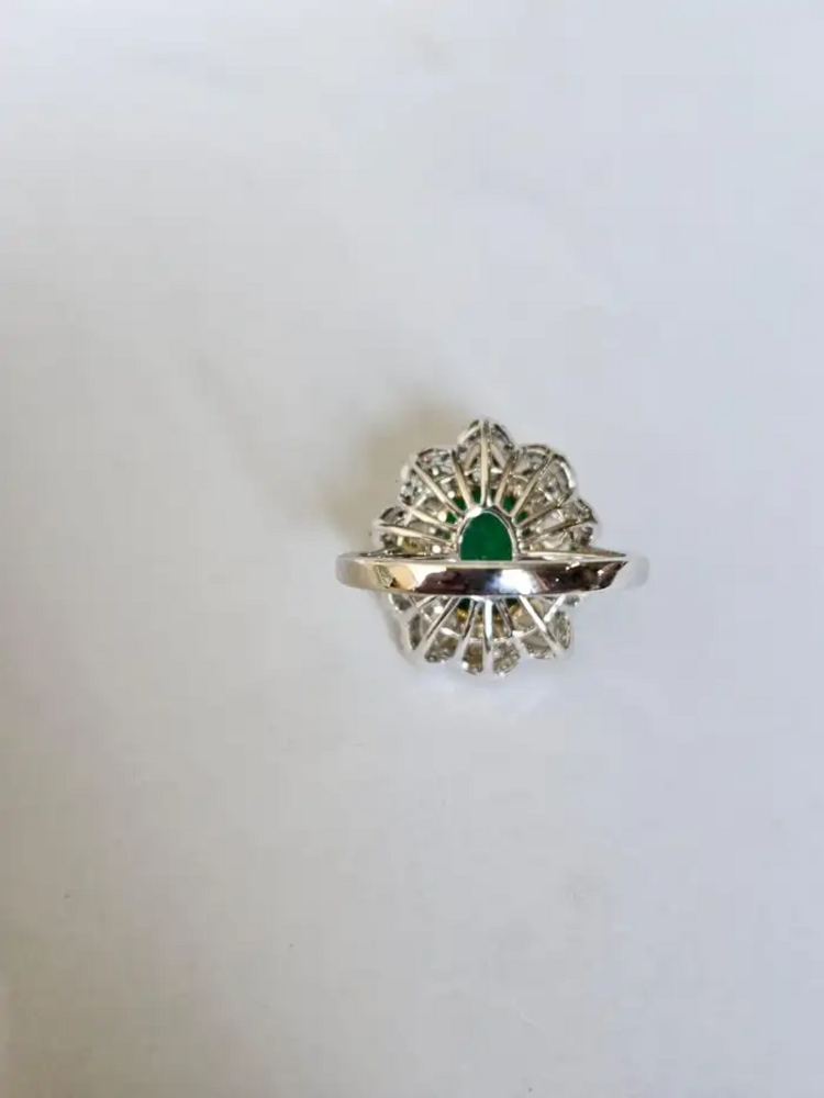 Natural Zambian Emerald Cocktail Ring - Solid 18k White Gold Yellow Diamond Wedding Ring