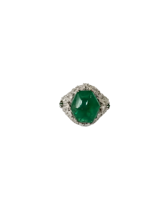 Natural 8.08 Ct. Zambian Emerald Cocktail Ring - 18k White Gold Diamond Wedding Ring