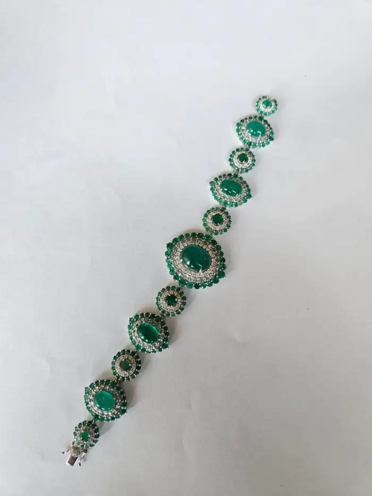 Natural Colombian Emerald Bracelet - 18k White Gold Diamond Handmade Bracelet