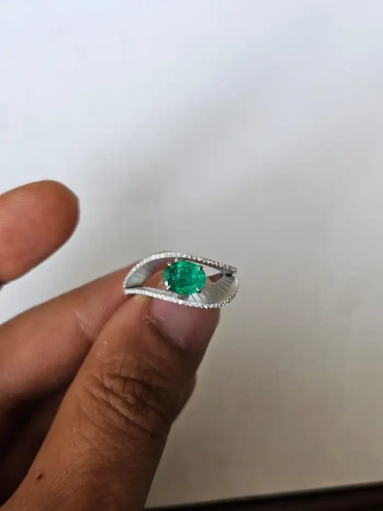 18k White Gold Diamond & Zambian Emerald Engagement Ring