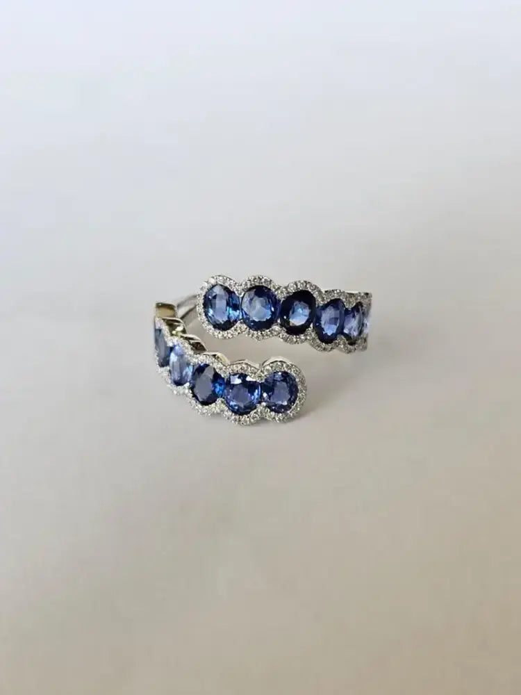 18k White Gold Handmade Ring - Natural Ceylon Blue Sapphire & Diamond Ring