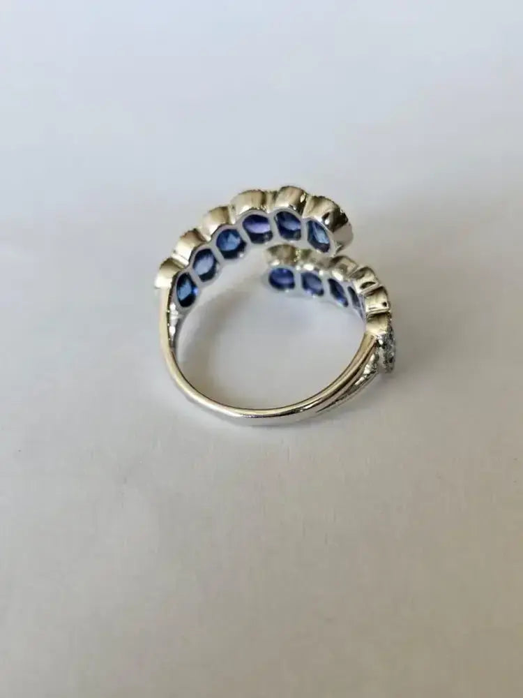 18k White Gold Handmade Ring - Natural Ceylon Blue Sapphire & Diamond Ring