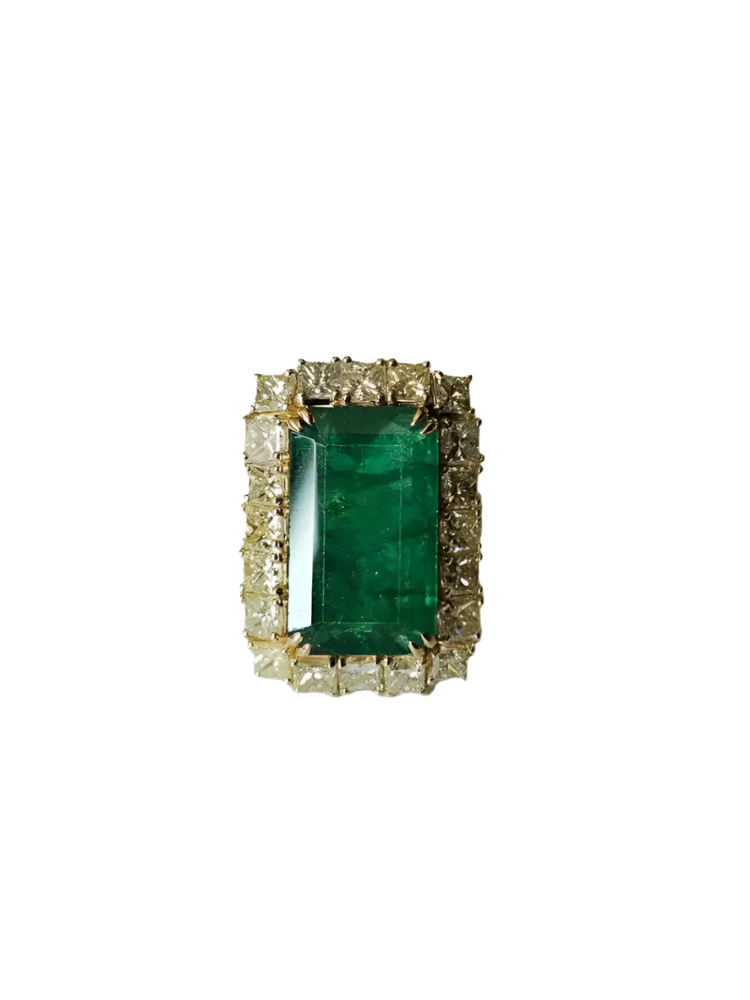 Natural Zambian Emerald Engagement Ring - 18k Yellow Gold & Yellow Diamond Beautiful Wedding Ring