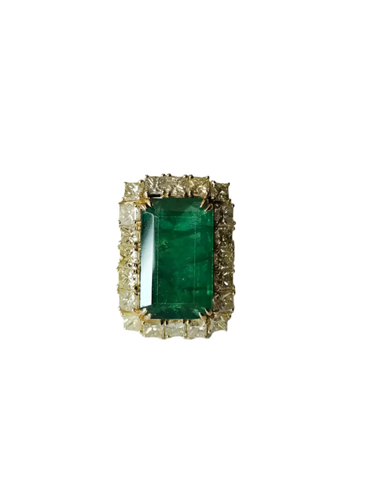 Natural Zambian Emerald Engagement Ring - 18k Yellow Gold & Yellow Diamond Beautiful Wedding Ring