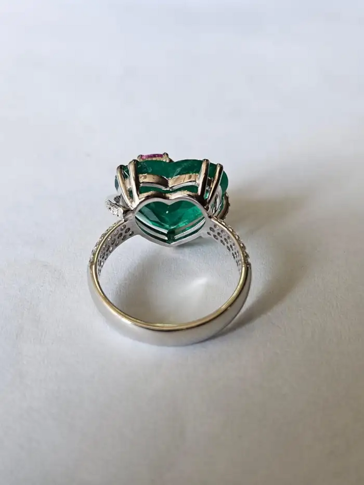 Heart Shape Zambian Emerald Gold Ring - 18k White Gold & Pink Sapphire Engagement Ring