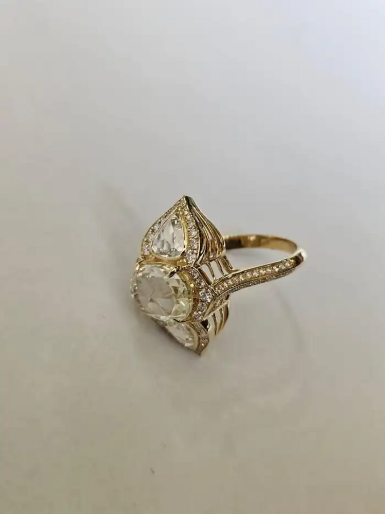 18k White Gold Art Deco Style Ring - Natural Rose Cut Diamond Engagement Ring