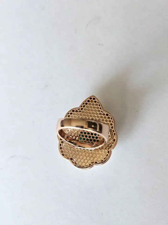 Natural Zambian Emerald & Mother of Pearl Cocktail Ring - 18k Yellow Gold Diamond Wedding Ring
