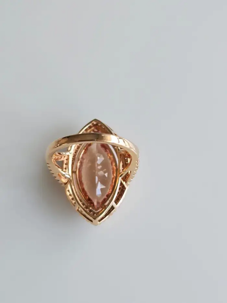 18k Rose Gold Diamond Cocktail Ring - Natural Morganite & Pink Sapphire Gemstone Ring