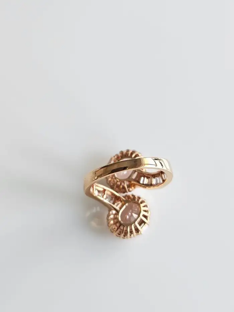 Natural Morganite & Tapered Diamond Wrap Ring - Handmade 18k Rose Gold Toi et Moi Ring