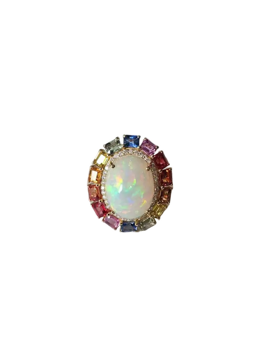 Ethiopian Opal & Multi Sapphire Cocktail Ring - 18k Gold Diamond Wedding Ring