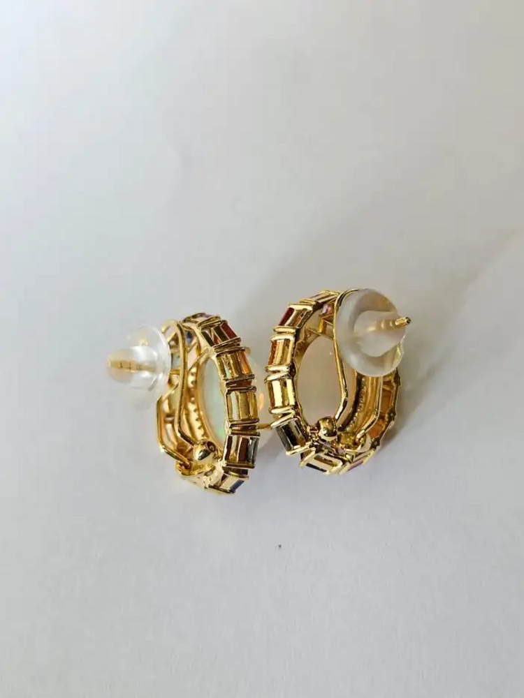 Ethiopian Opal & Ceylon Multi Sapphire Stud Earrings - 18k Yellow Gold Diamond Earrings
